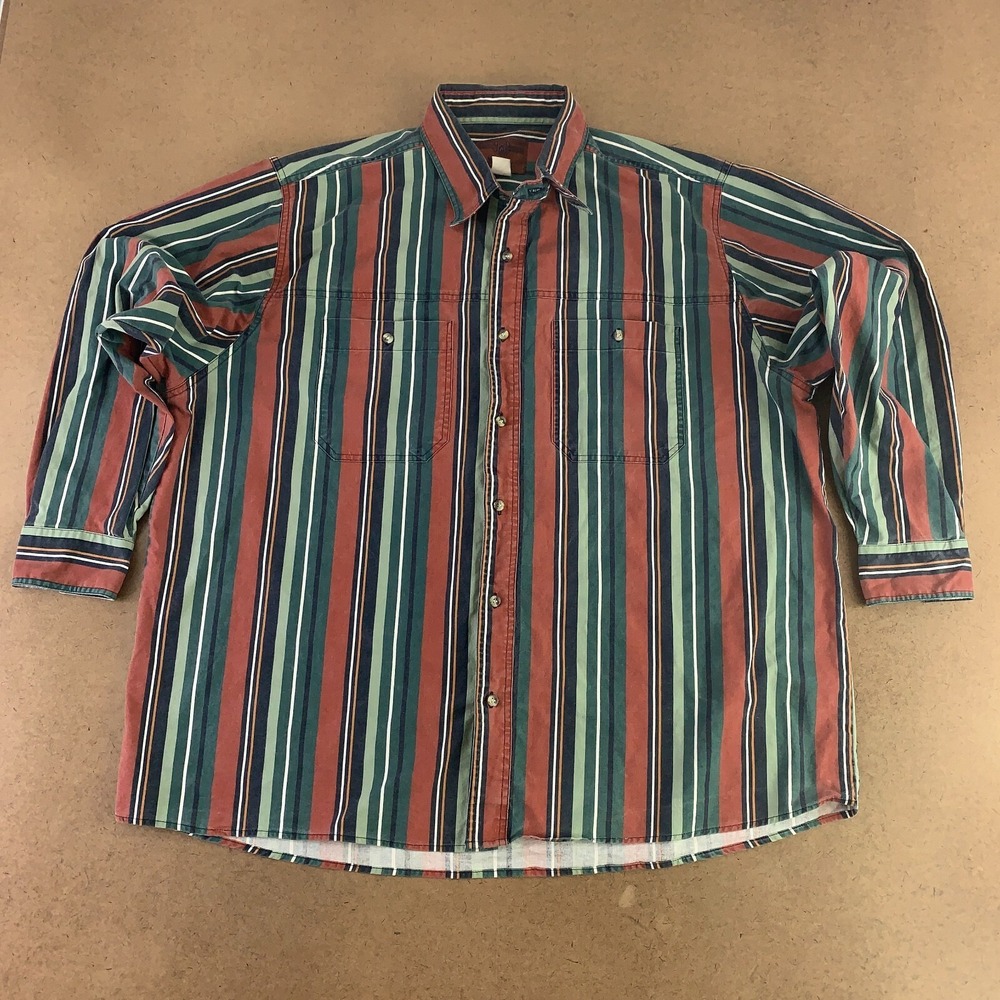 Wrangler Rugged Wear Mens Size 2XL Striped Long Sleeve Western Shirt *flaw*